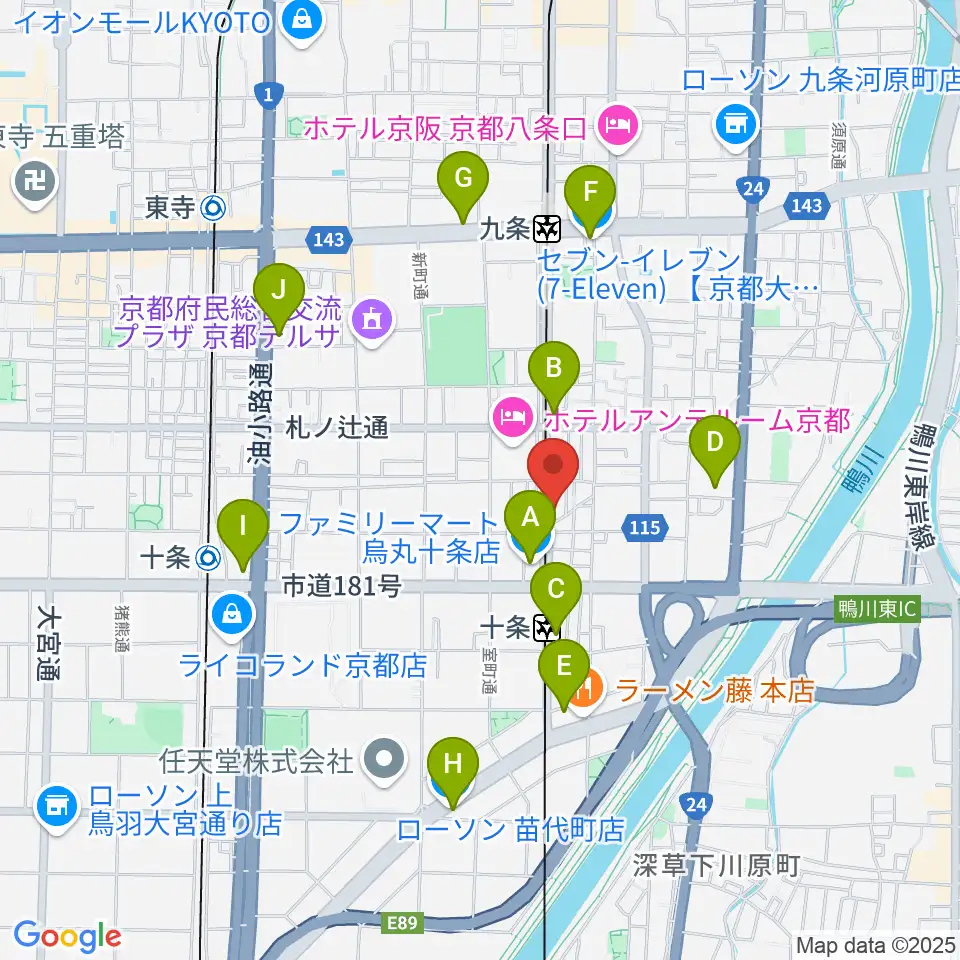 マザーシップスタジオ周辺のコンビニエンスストア一覧地図