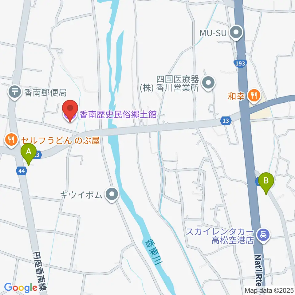 高松市香南歴史民俗郷土館周辺のコンビニエンスストア一覧地図
