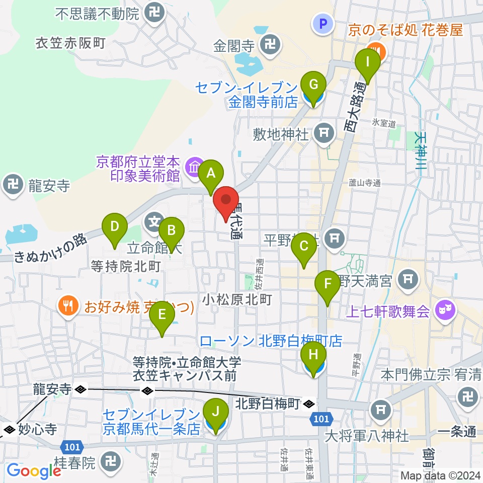 立命館大学国際平和ミュージアム周辺のコンビニエンスストア一覧地図