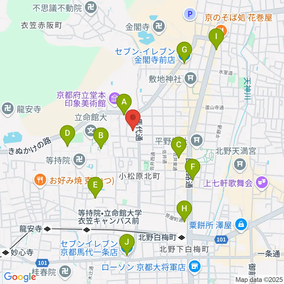 立命館大学国際平和ミュージアム周辺のコンビニエンスストア一覧地図