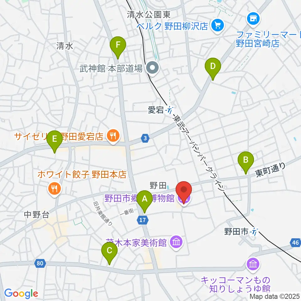 野田市郷土博物館周辺のコンビニエンスストア一覧地図