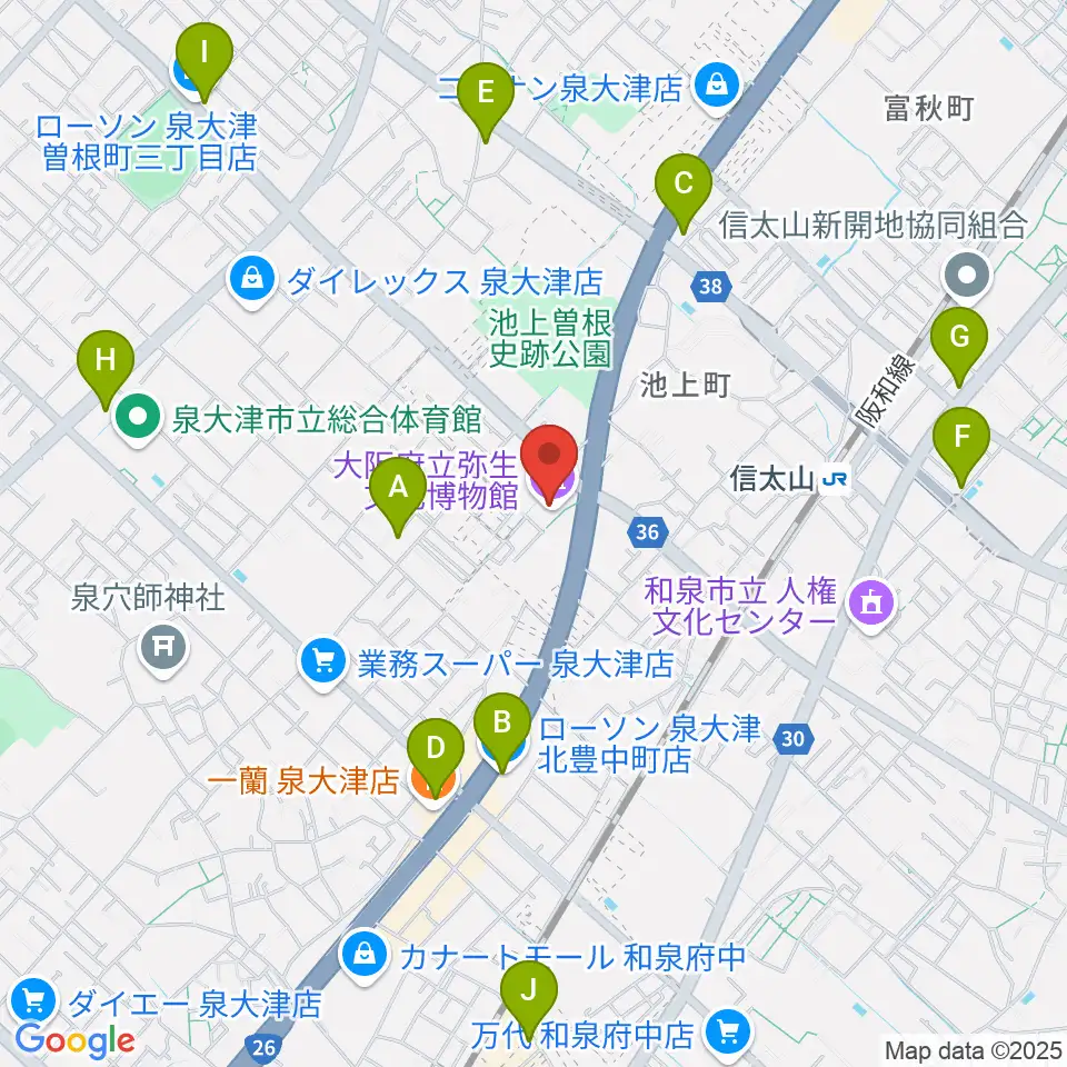 大阪府立弥生文化博物館周辺のコンビニエンスストア一覧地図