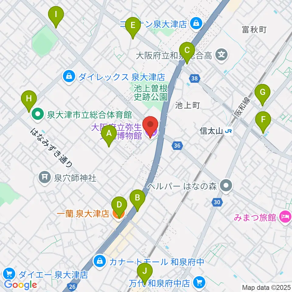大阪府立弥生文化博物館周辺のコンビニエンスストア一覧地図