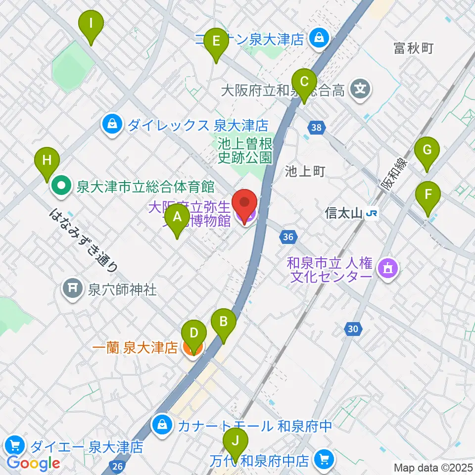 大阪府立弥生文化博物館周辺のコンビニエンスストア一覧地図