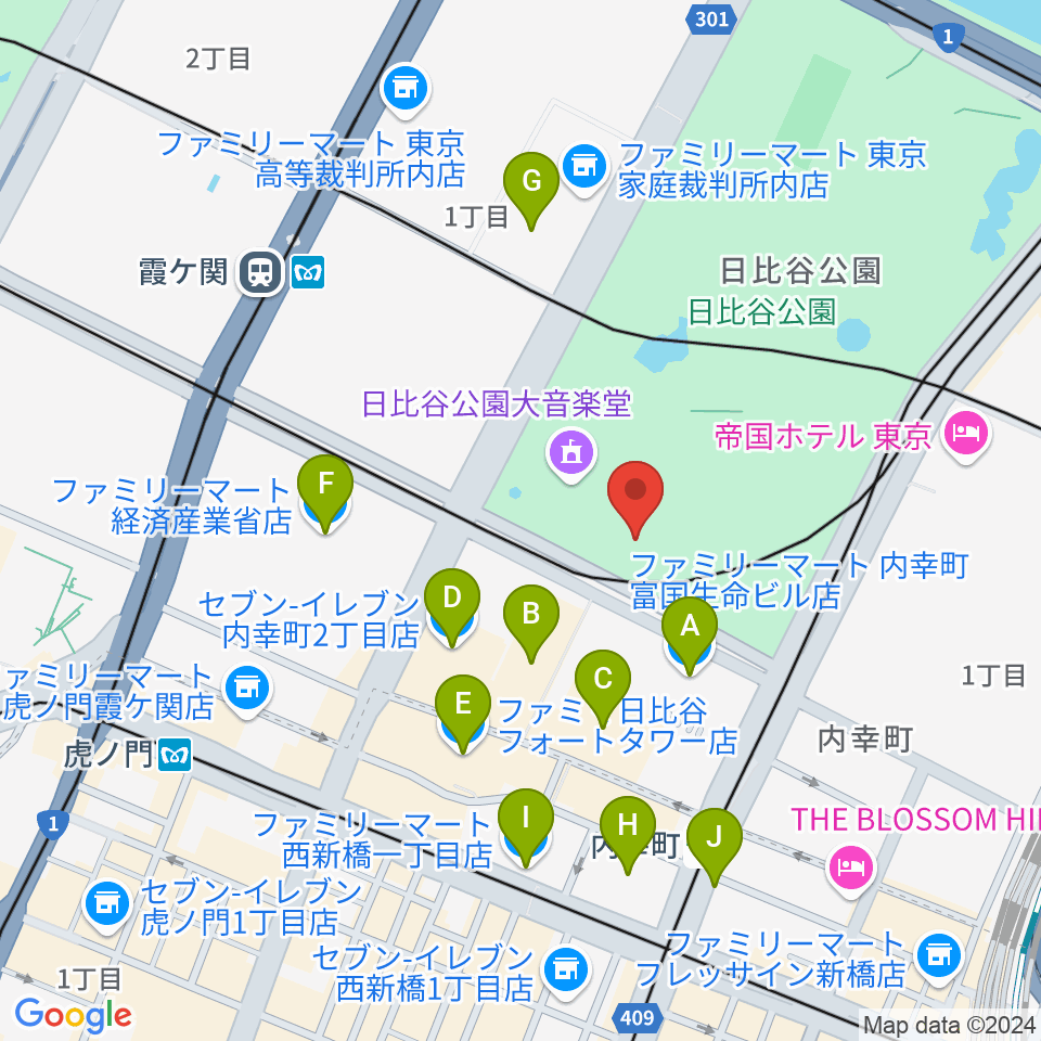 千代田区立日比谷図書文化館周辺のコンビニエンスストア一覧地図