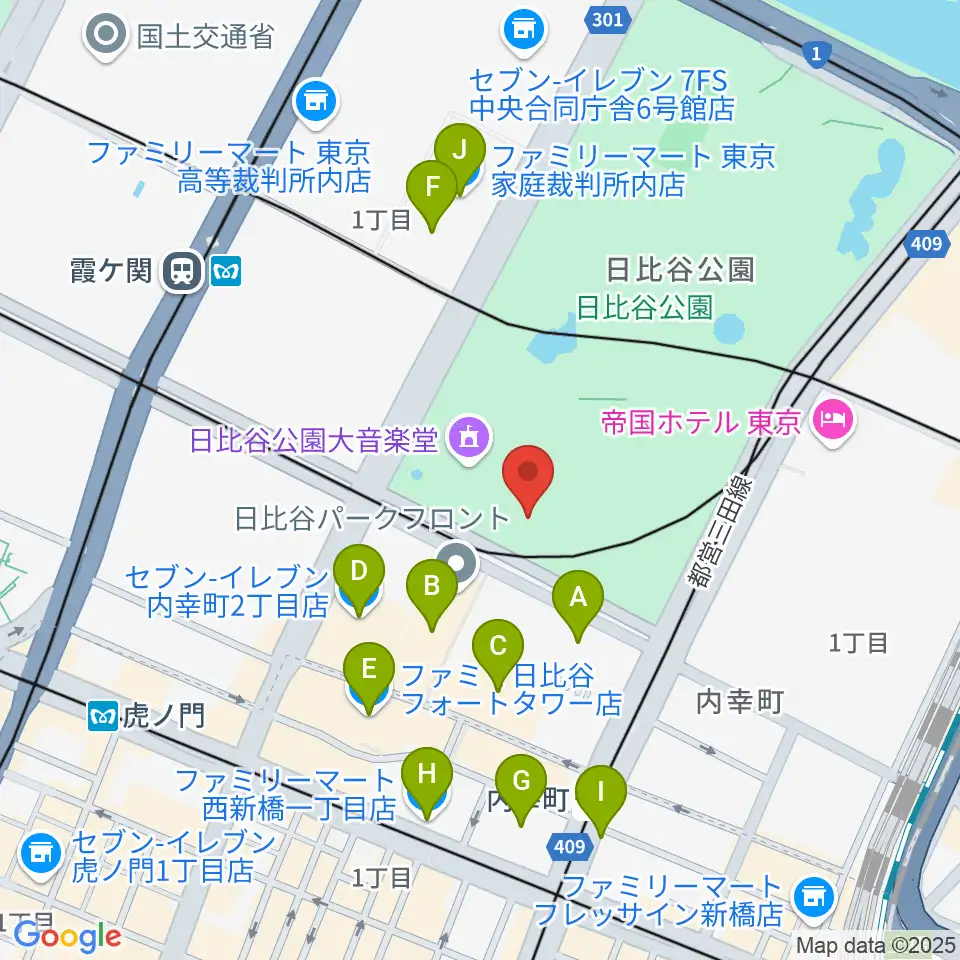 千代田区立日比谷図書文化館周辺のコンビニエンスストア一覧地図
