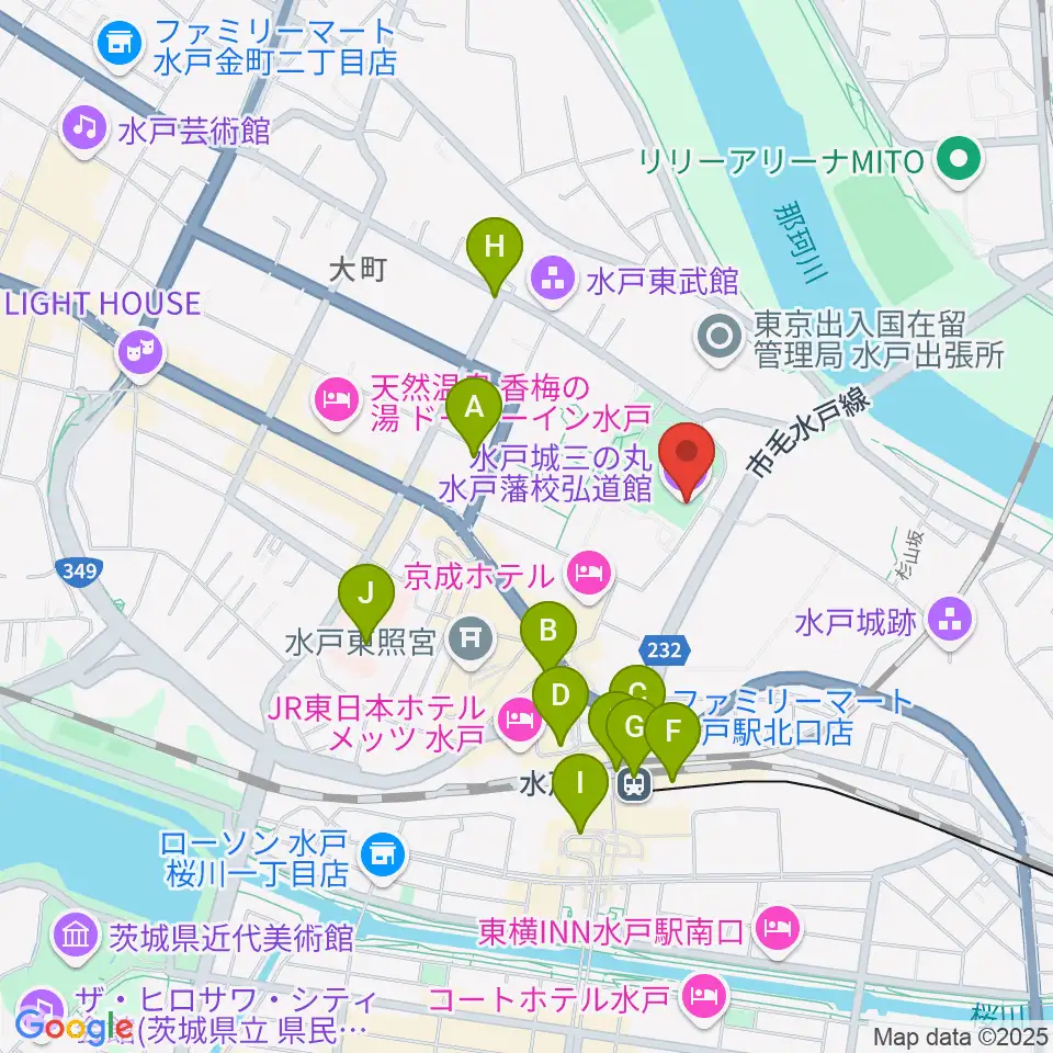 弘道館周辺のコンビニエンスストア一覧地図