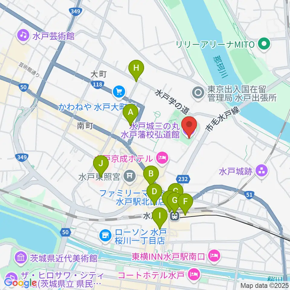 弘道館周辺のコンビニエンスストア一覧地図
