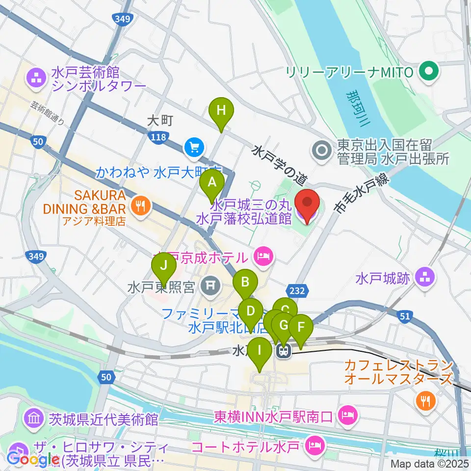 弘道館周辺のコンビニエンスストア一覧地図