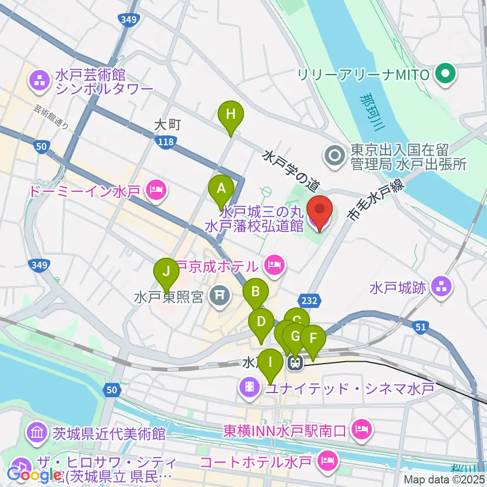 弘道館周辺のコンビニエンスストア一覧地図