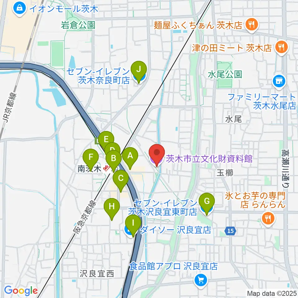 茨木市立文化財資料館周辺のコンビニエンスストア一覧地図