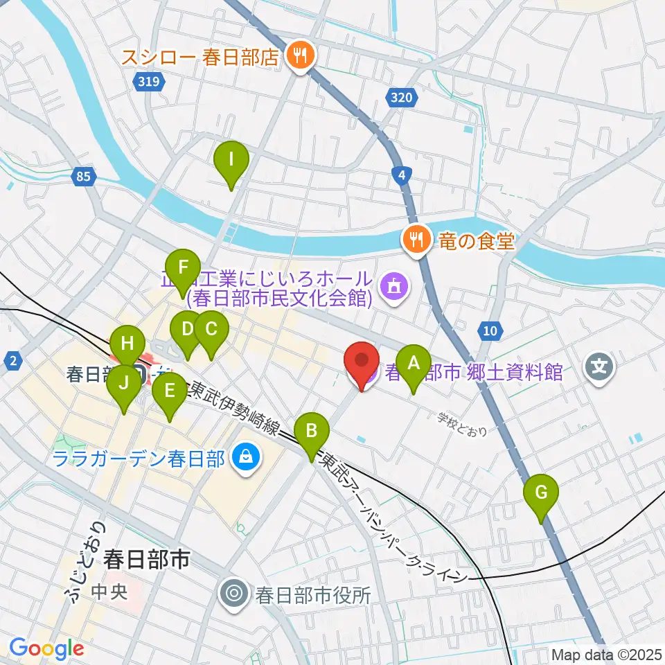 春日部市郷土資料館周辺のコンビニエンスストア一覧地図