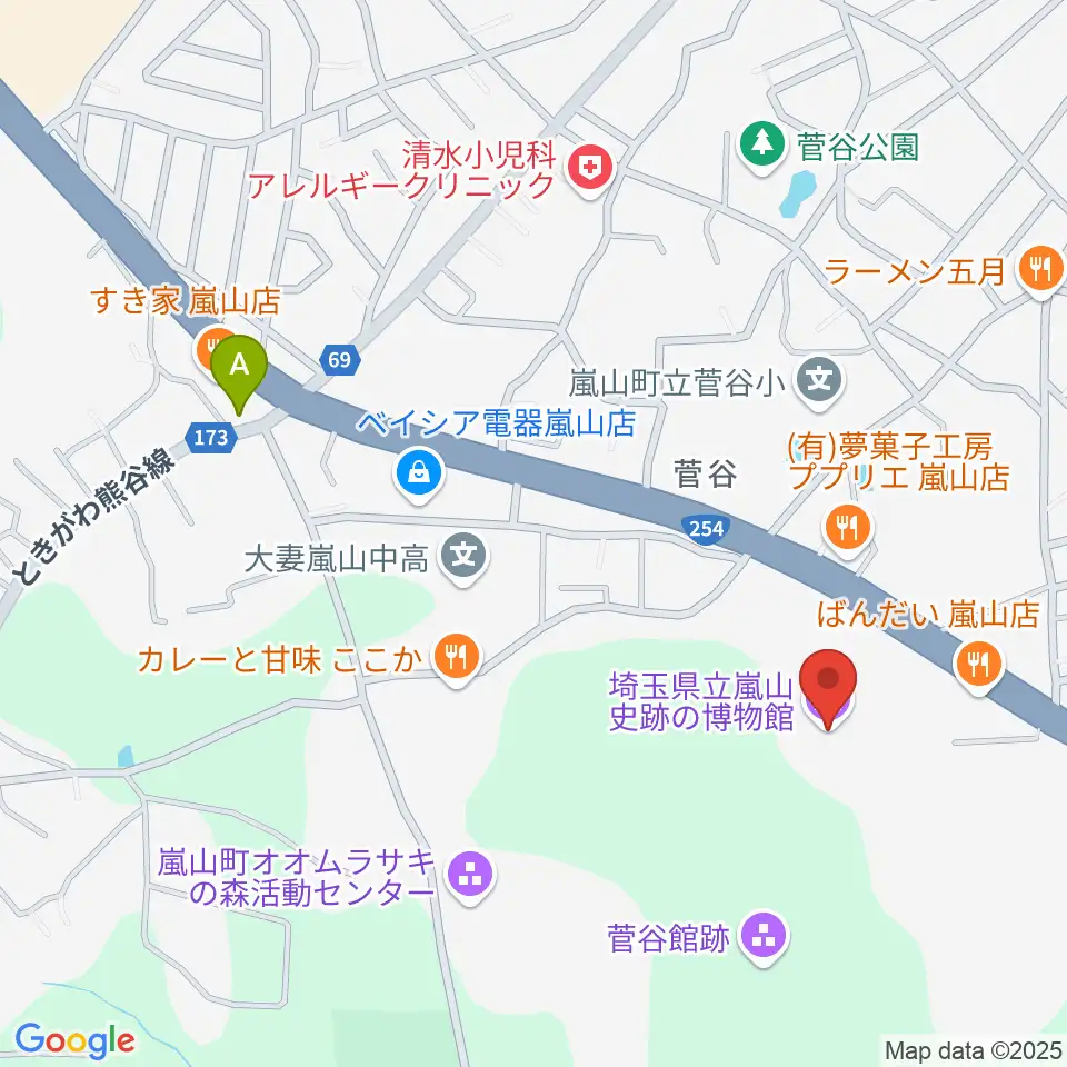 埼玉県立嵐山史跡の博物館周辺のコンビニエンスストア一覧地図