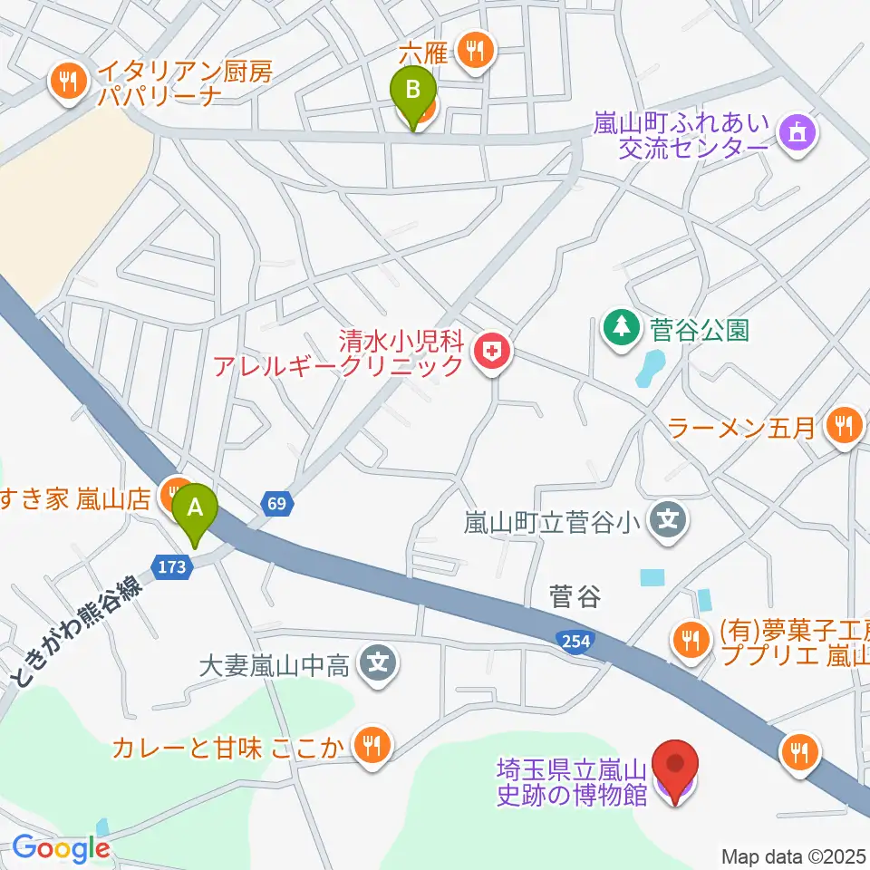 埼玉県立嵐山史跡の博物館周辺のコンビニエンスストア一覧地図