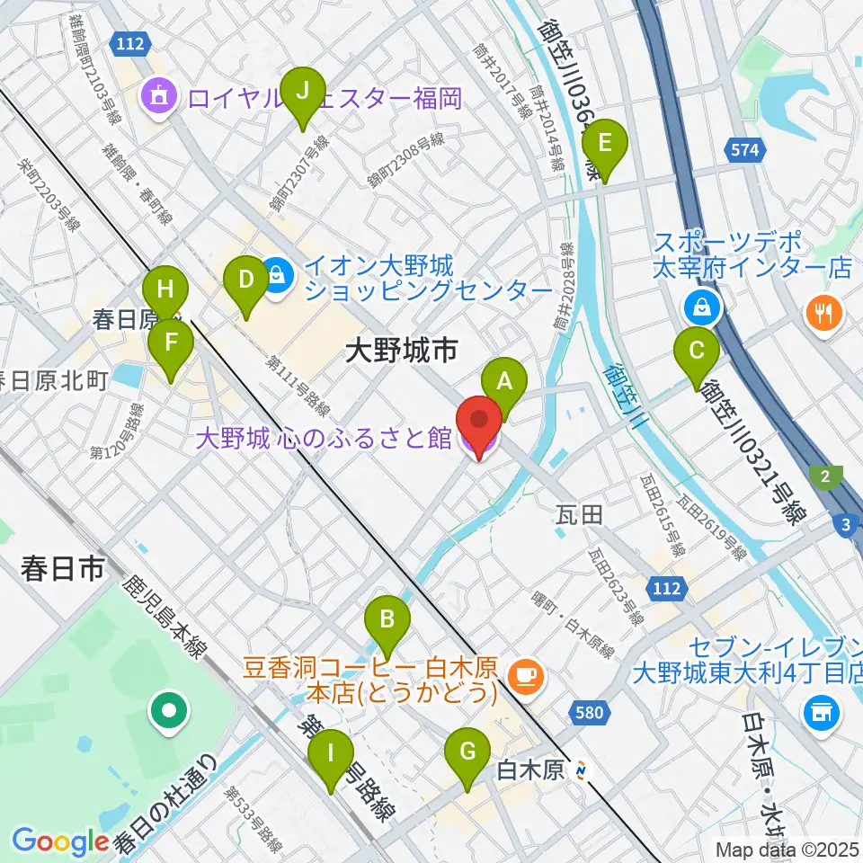 大野城心のふるさと館周辺のコンビニエンスストア一覧地図