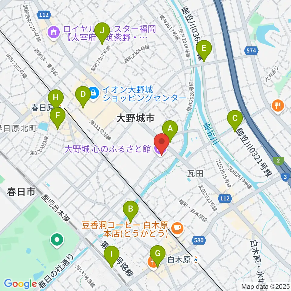 大野城心のふるさと館周辺のコンビニエンスストア一覧地図