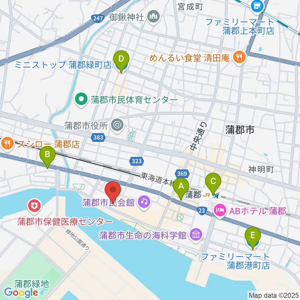 蒲郡市博物館周辺のコンビニエンスストア一覧地図