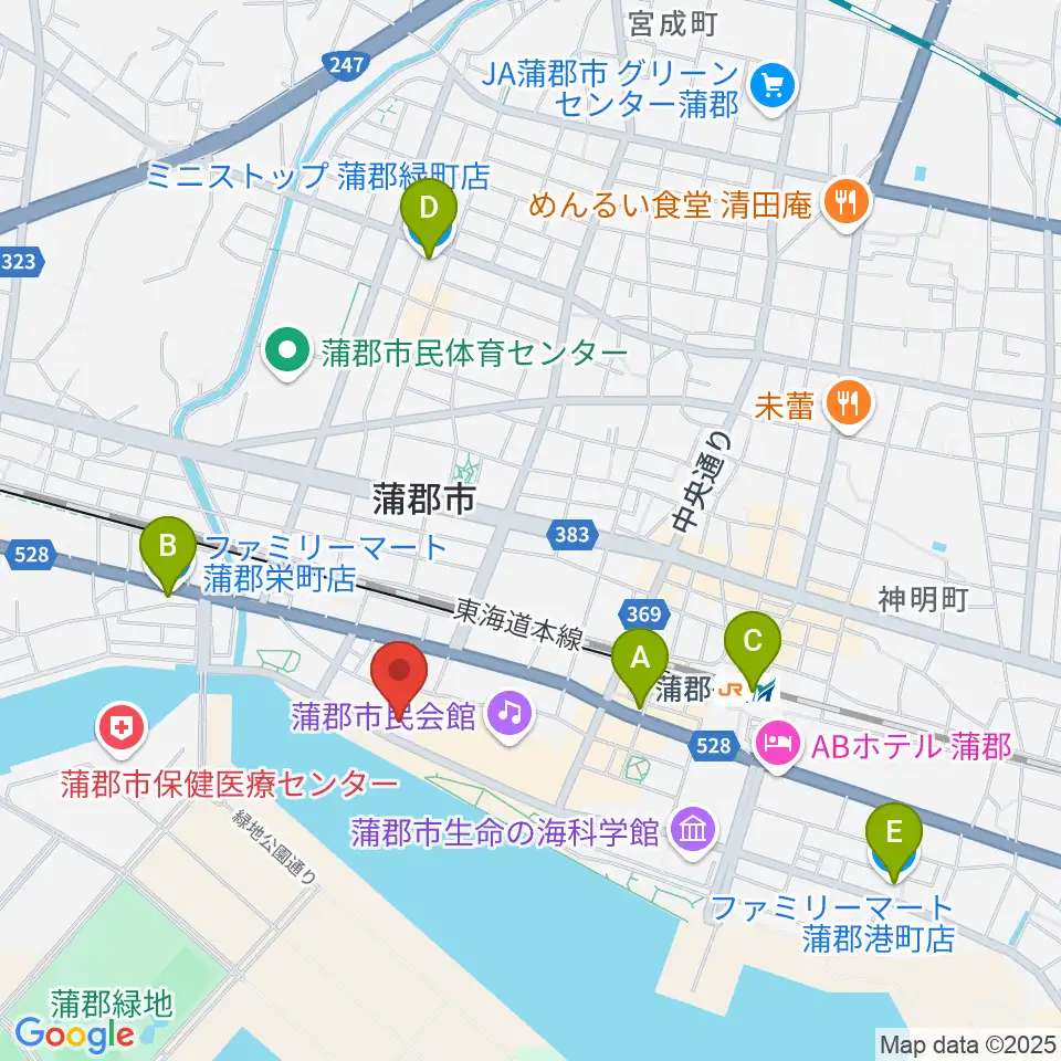 蒲郡市博物館周辺のコンビニエンスストア一覧地図