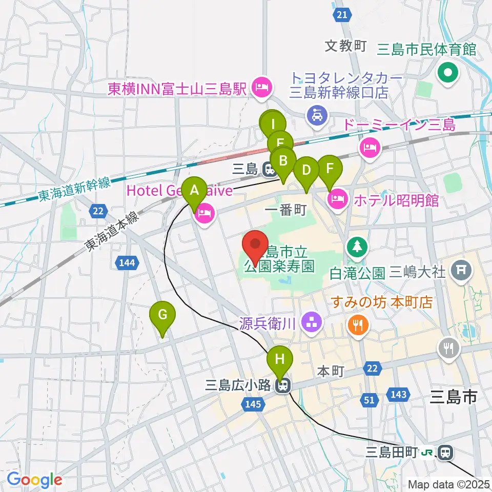 三島市郷土資料館周辺のコンビニエンスストア一覧地図