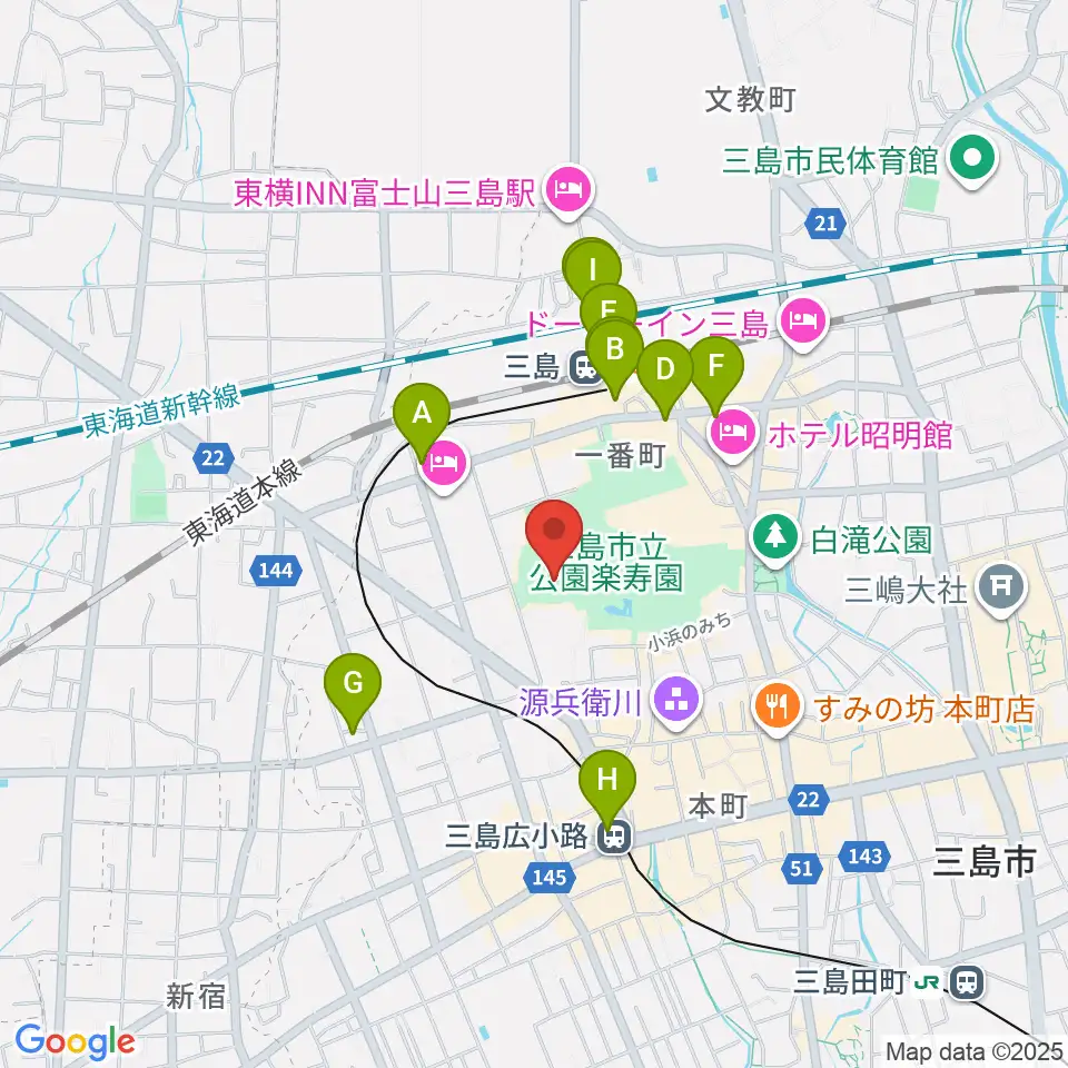 三島市郷土資料館周辺のコンビニエンスストア一覧地図