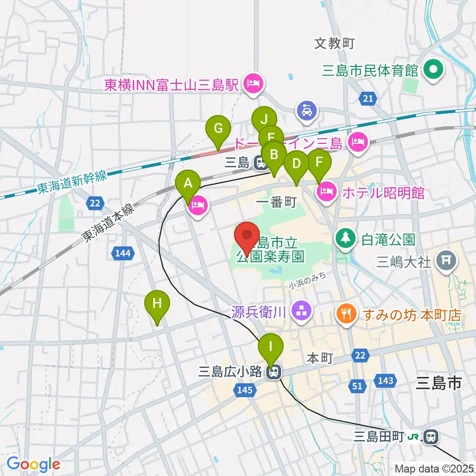 三島市郷土資料館周辺のコンビニエンスストア一覧地図