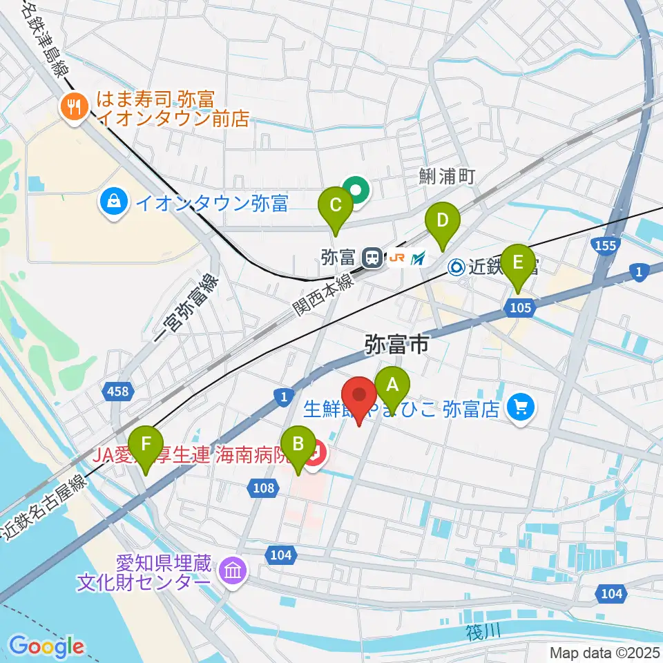 弥富市歴史民俗資料館周辺のコンビニエンスストア一覧地図