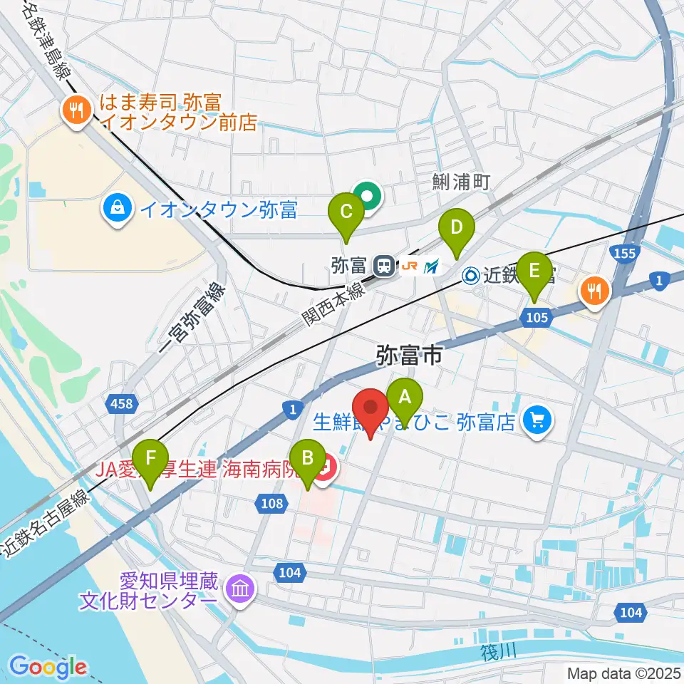 弥富市歴史民俗資料館周辺のコンビニエンスストア一覧地図