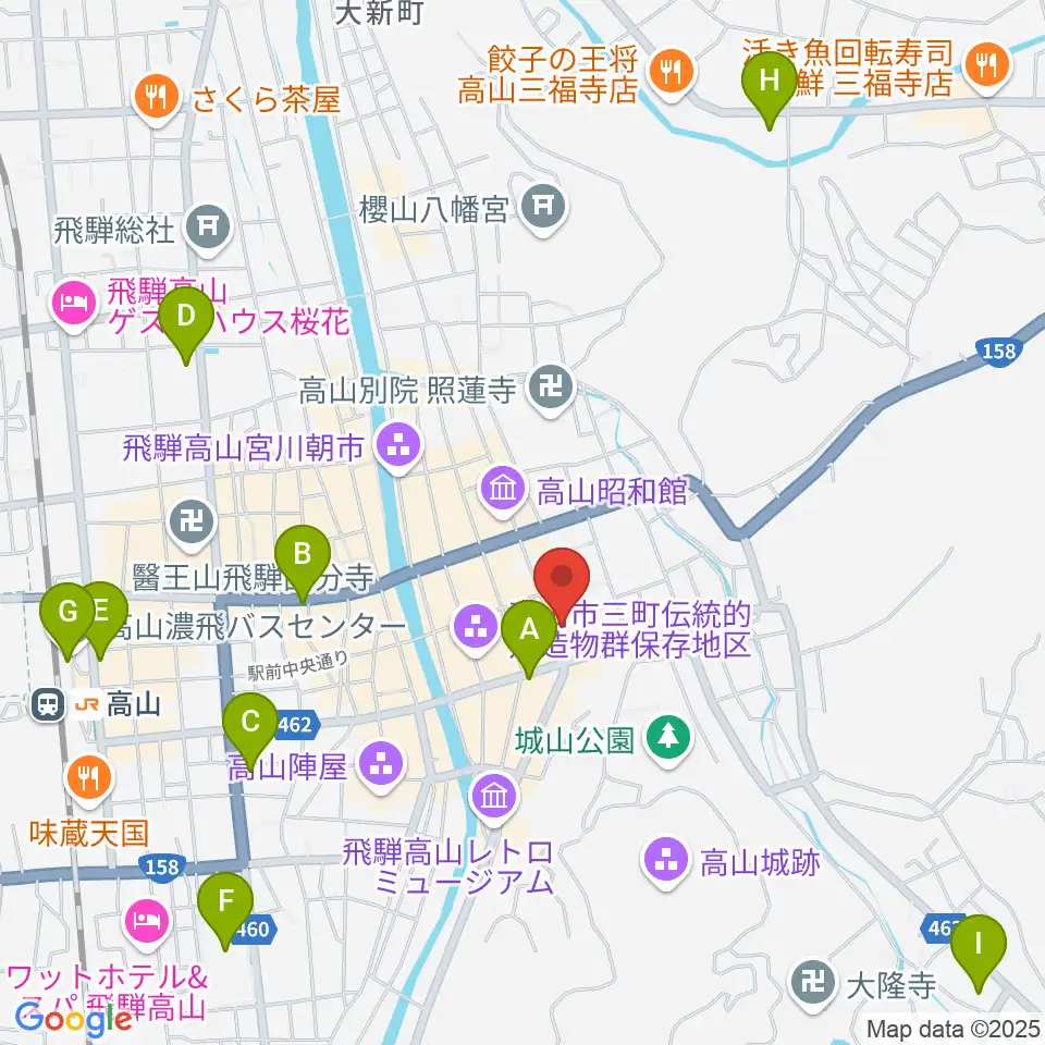 飛騨高山まちの博物館周辺のコンビニエンスストア一覧地図