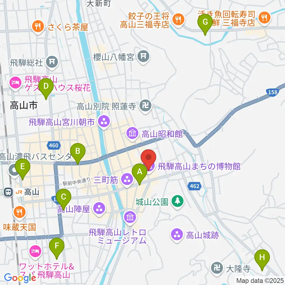 飛騨高山まちの博物館周辺のコンビニエンスストア一覧地図