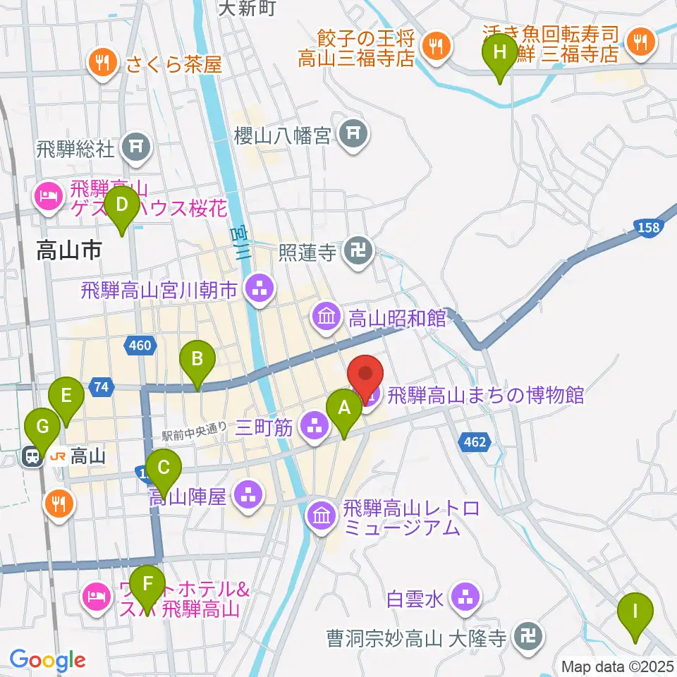 飛騨高山まちの博物館周辺のコンビニエンスストア一覧地図