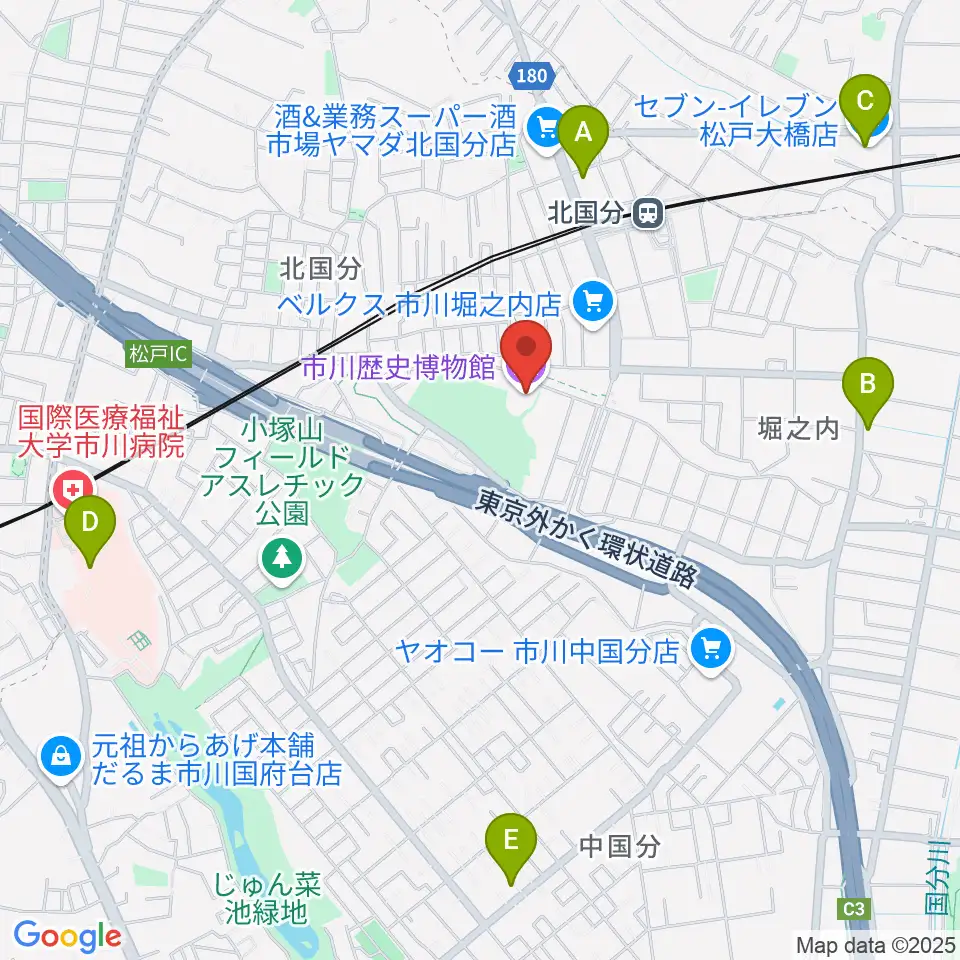 市立市川歴史博物館周辺のコンビニエンスストア一覧地図