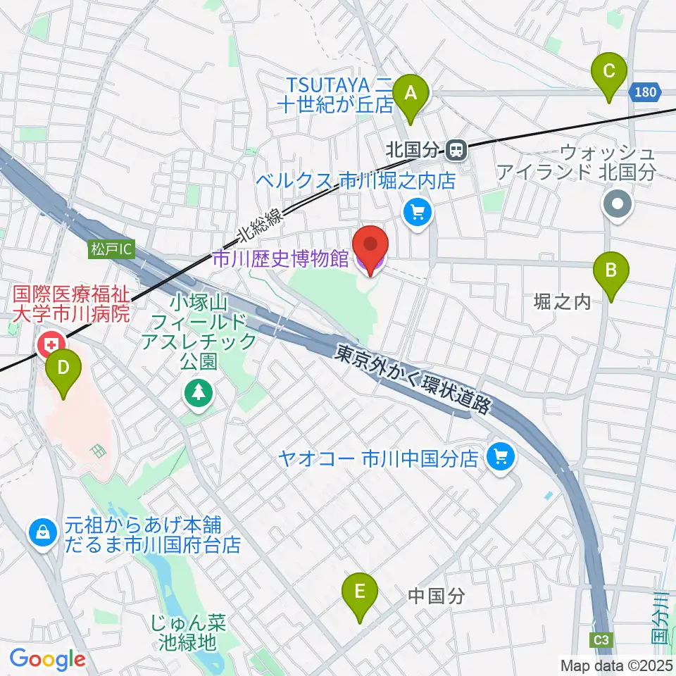 市立市川歴史博物館周辺のコンビニエンスストア一覧地図