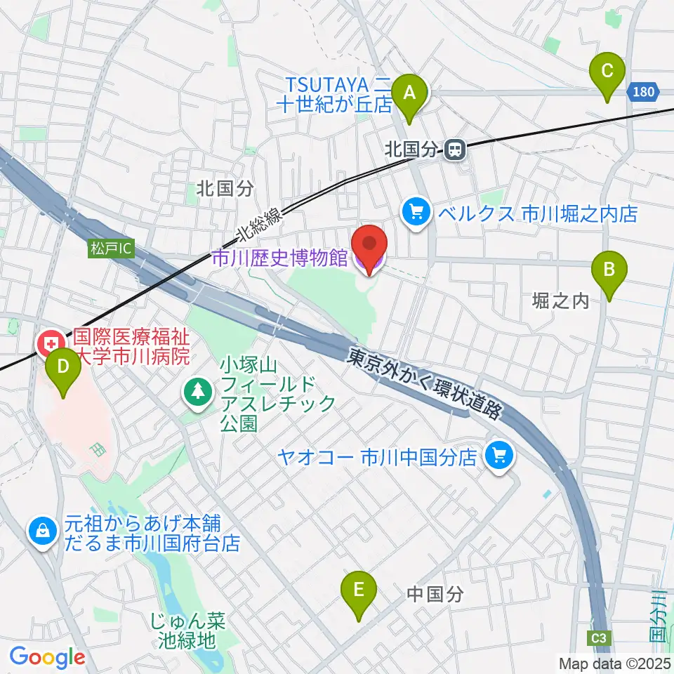 市立市川歴史博物館周辺のコンビニエンスストア一覧地図
