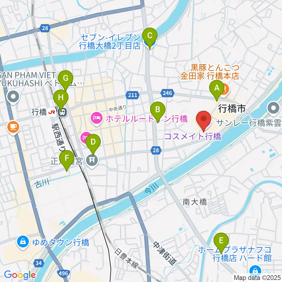 行橋市歴史資料館周辺のコンビニエンスストア一覧地図
