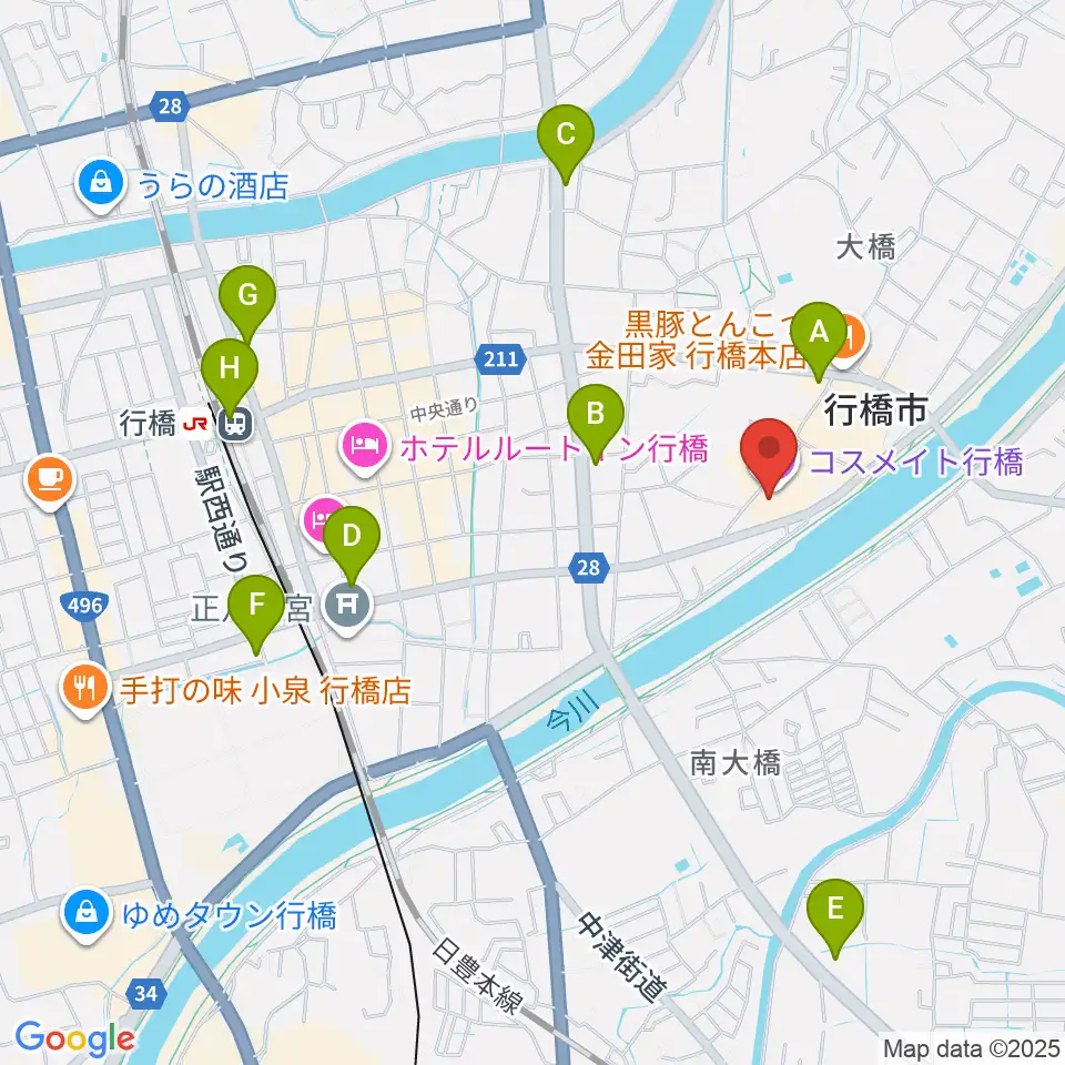 行橋市歴史資料館周辺のコンビニエンスストア一覧地図