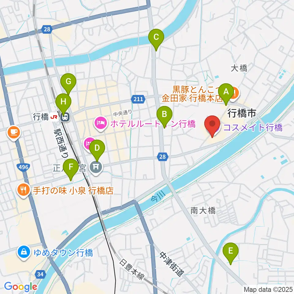 行橋市歴史資料館周辺のコンビニエンスストア一覧地図
