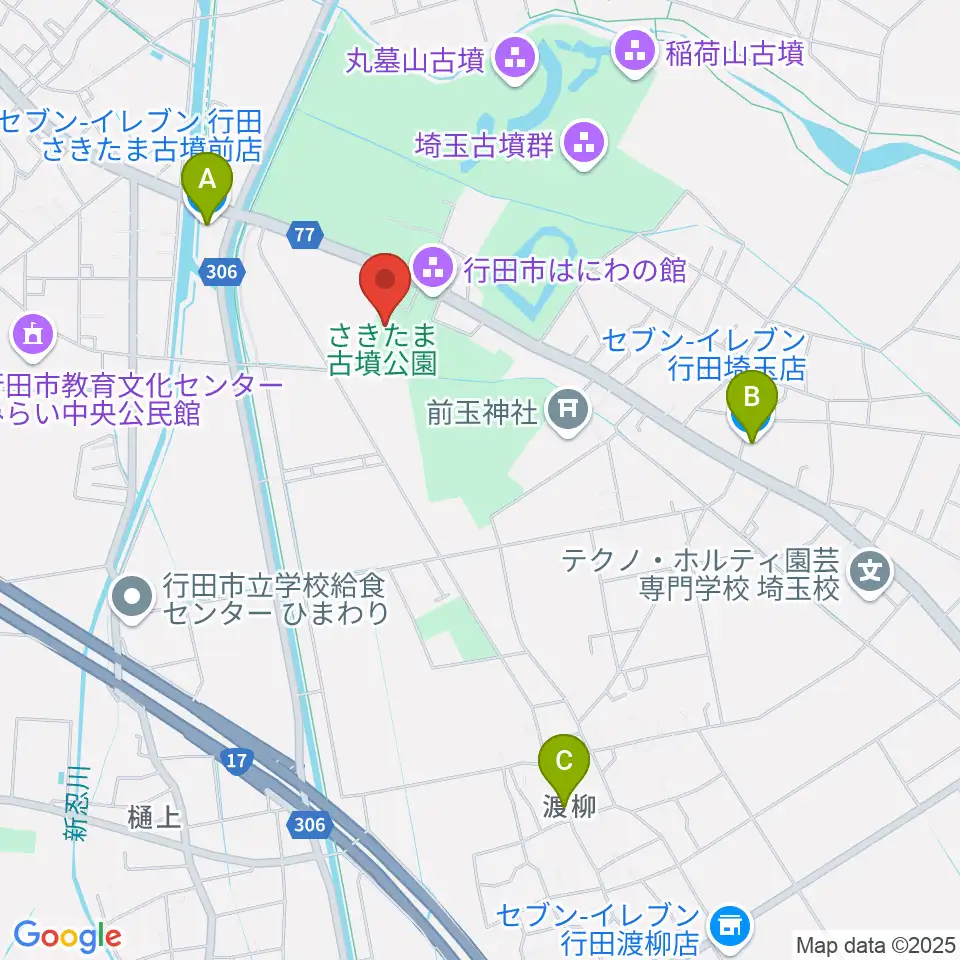埼玉県立さきたま史跡の博物館周辺のコンビニエンスストア一覧地図