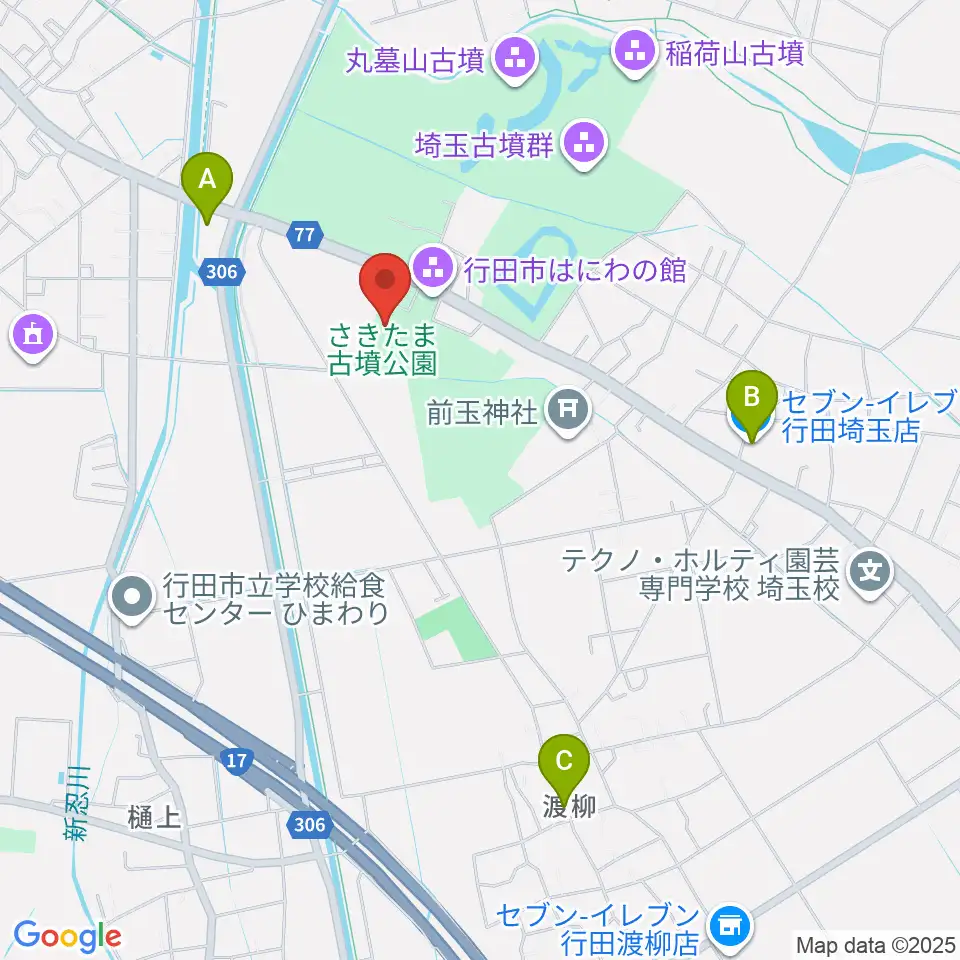埼玉県立さきたま史跡の博物館周辺のコンビニエンスストア一覧地図