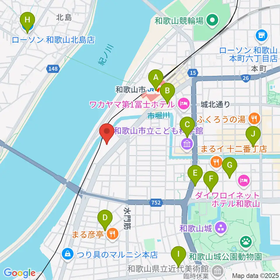 和歌山市立博物館周辺のコンビニエンスストア一覧地図