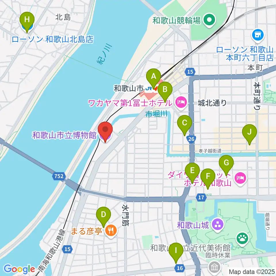 和歌山市立博物館周辺のコンビニエンスストア一覧地図