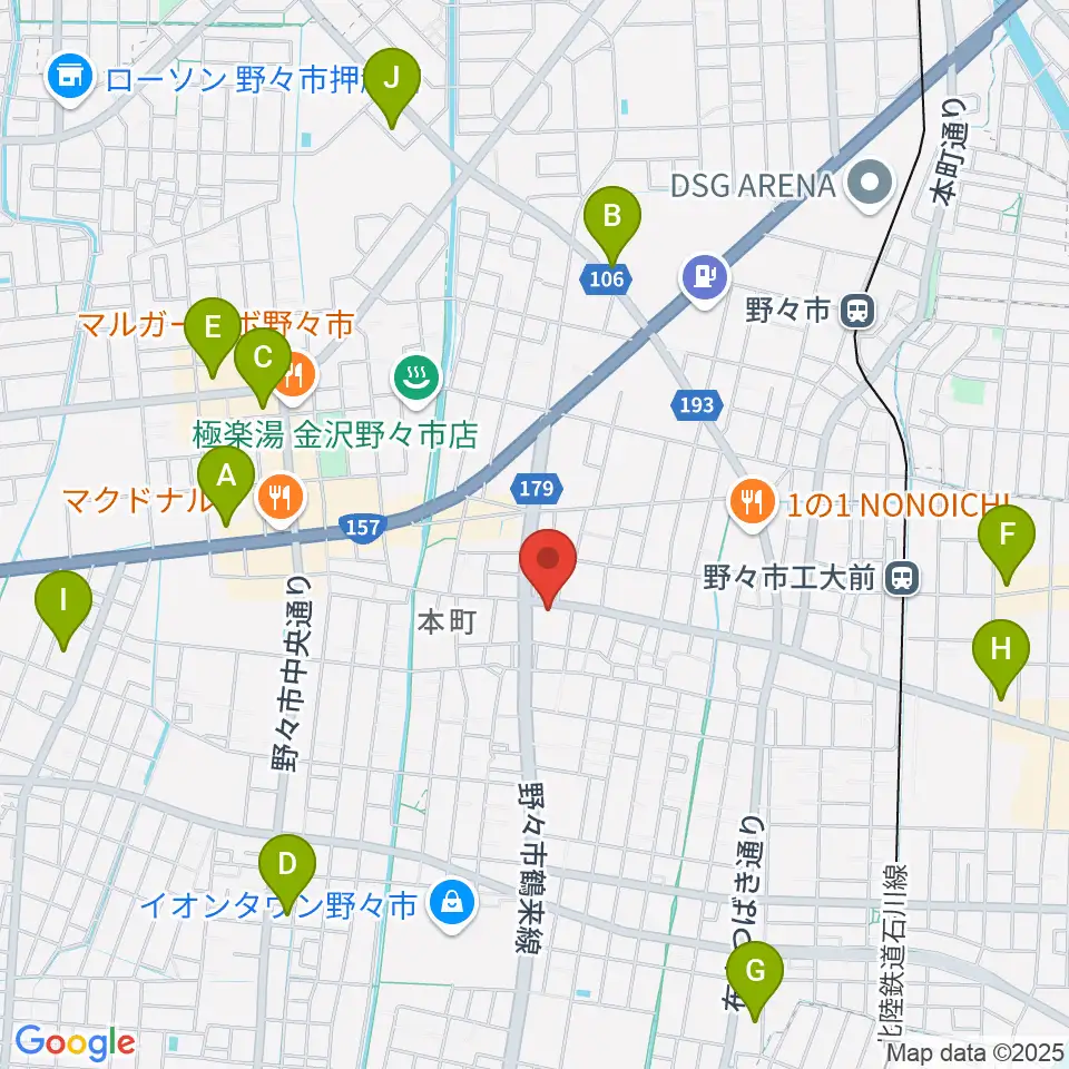野々市市郷土資料館NONO周辺のコンビニエンスストア一覧地図