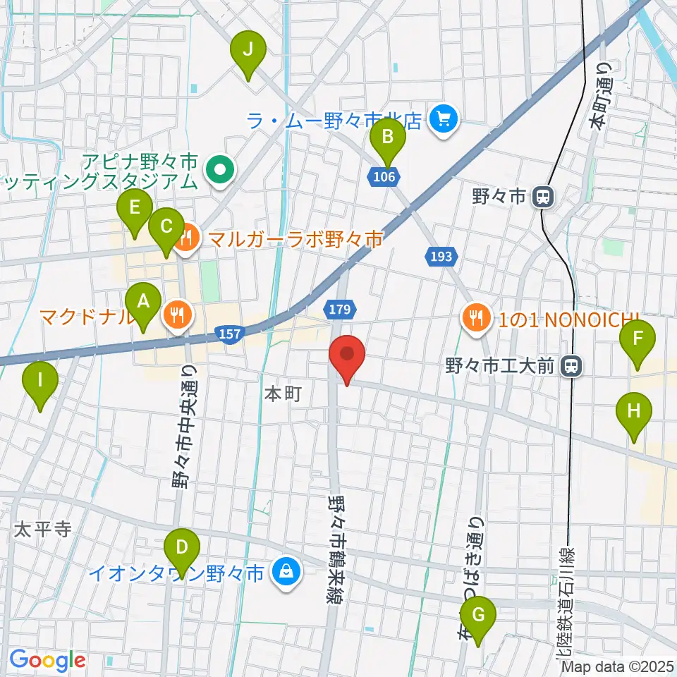 野々市市郷土資料館NONO周辺のコンビニエンスストア一覧地図