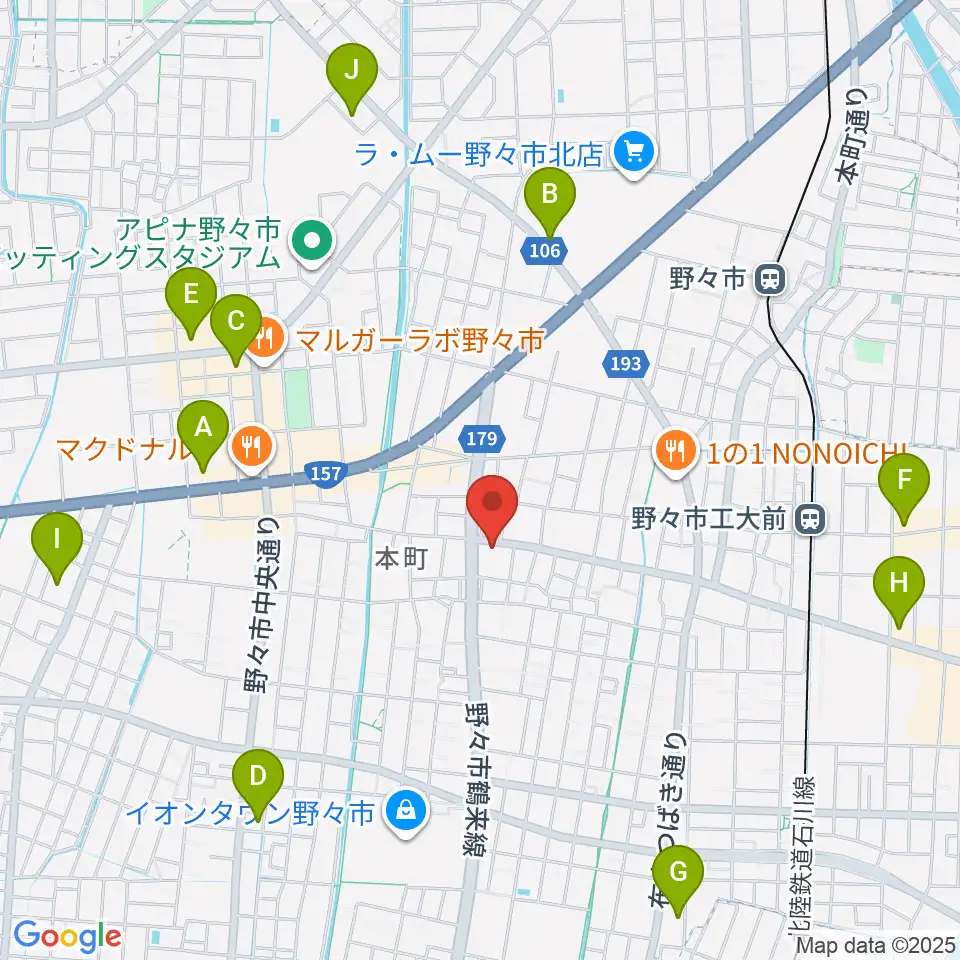 野々市市郷土資料館NONO周辺のコンビニエンスストア一覧地図