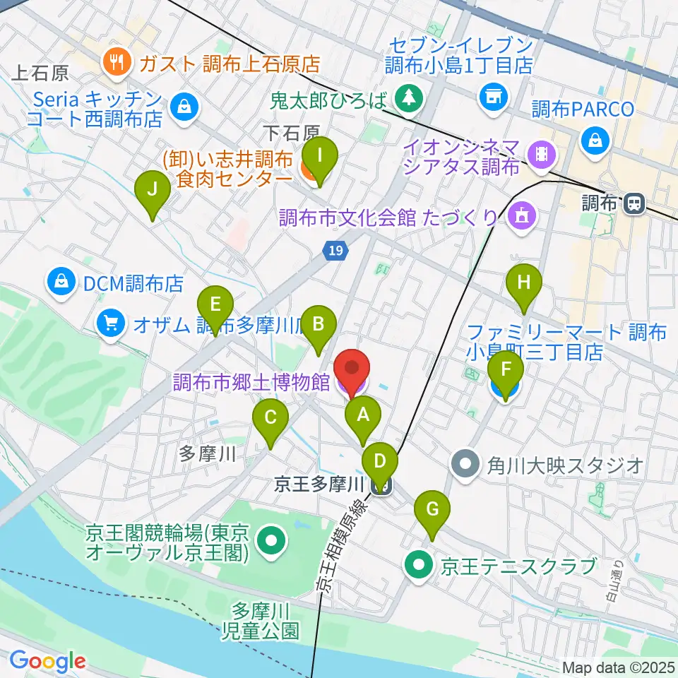 調布市郷土博物館周辺のコンビニエンスストア一覧地図