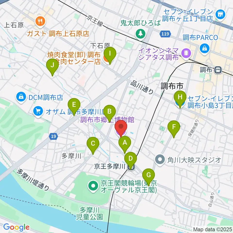 調布市郷土博物館周辺のコンビニエンスストア一覧地図