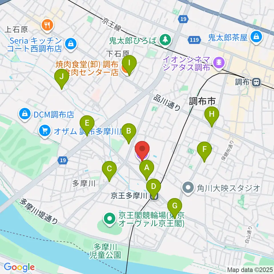 調布市郷土博物館周辺のコンビニエンスストア一覧地図