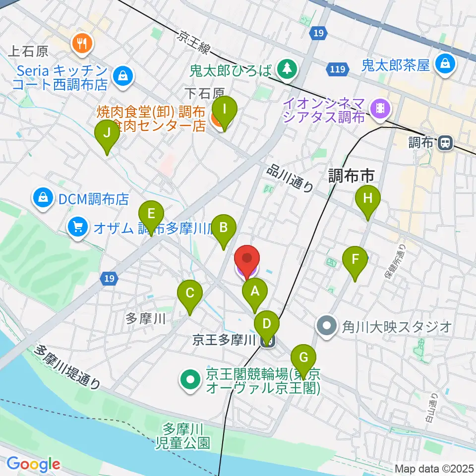 調布市郷土博物館周辺のコンビニエンスストア一覧地図