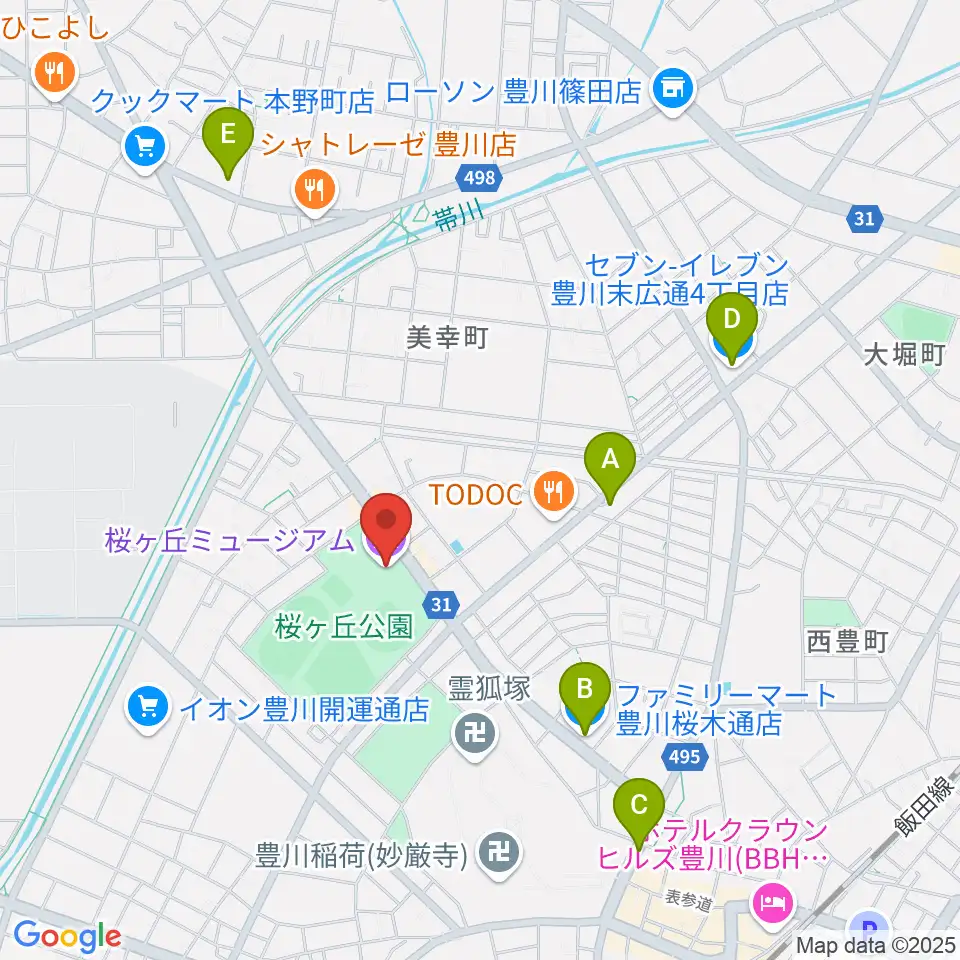 豊川市桜ヶ丘ミュージアム周辺のコンビニエンスストア一覧地図