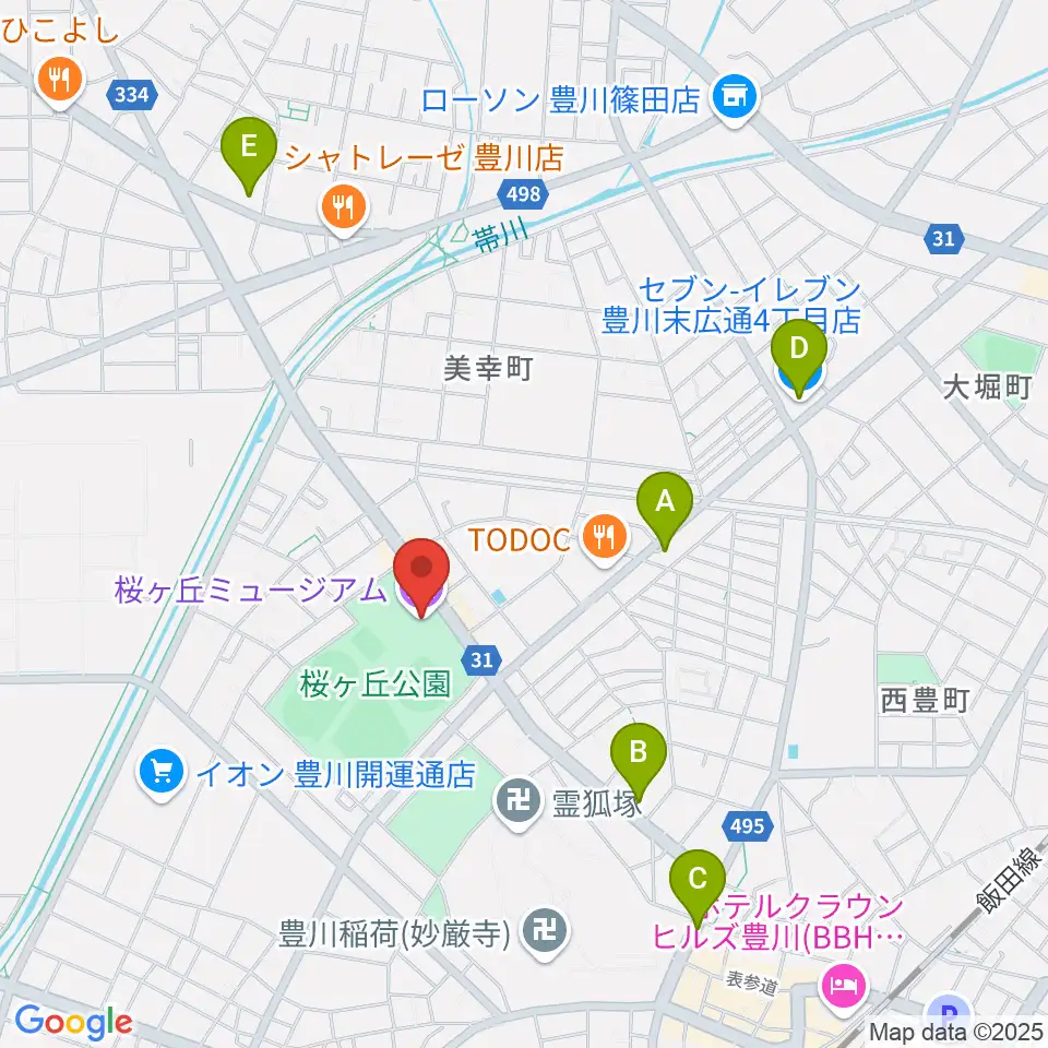 豊川市桜ヶ丘ミュージアム周辺のコンビニエンスストア一覧地図
