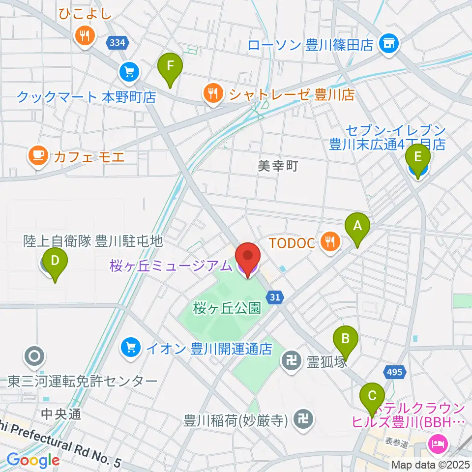 豊川市桜ヶ丘ミュージアム周辺のコンビニエンスストア一覧地図